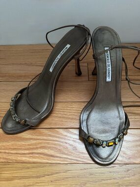 Manolo Blahnik Prisca Nappa caffe bronze sandals Size 8.5